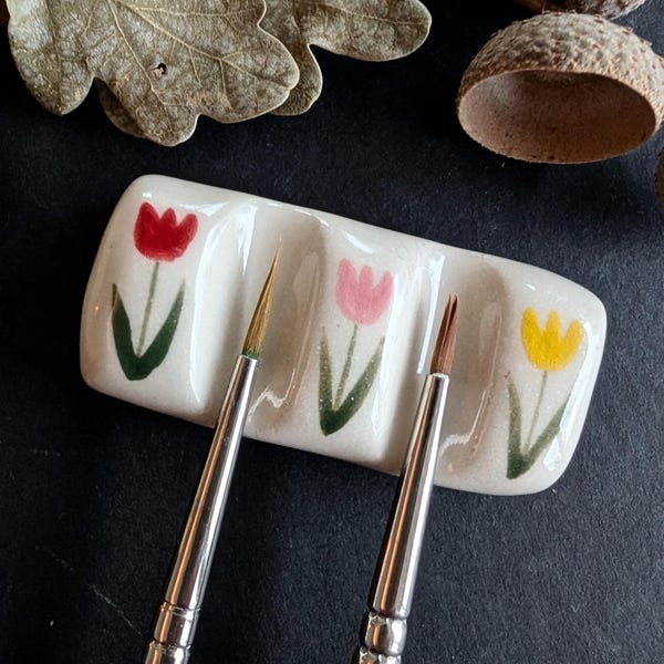Handmade Ceramic Paint Brush Rest. Watercolour artist gift. Calligraphy tool, ink pen pencil holder.