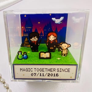 Harry Potter-jubileumspresent personlig 3D-diorama Hogwarts-parpresent nörddekoration för Potterhead-bröllopsdag alla hjärtans dag