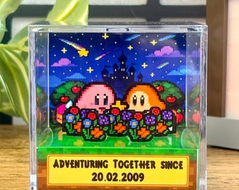Personalized Kirby 3D Diorama Anniversary Gift for Couples Valentine's Day Gift Nintendo Kawaii Gamer Gift Idea Decoration Box with Stickers