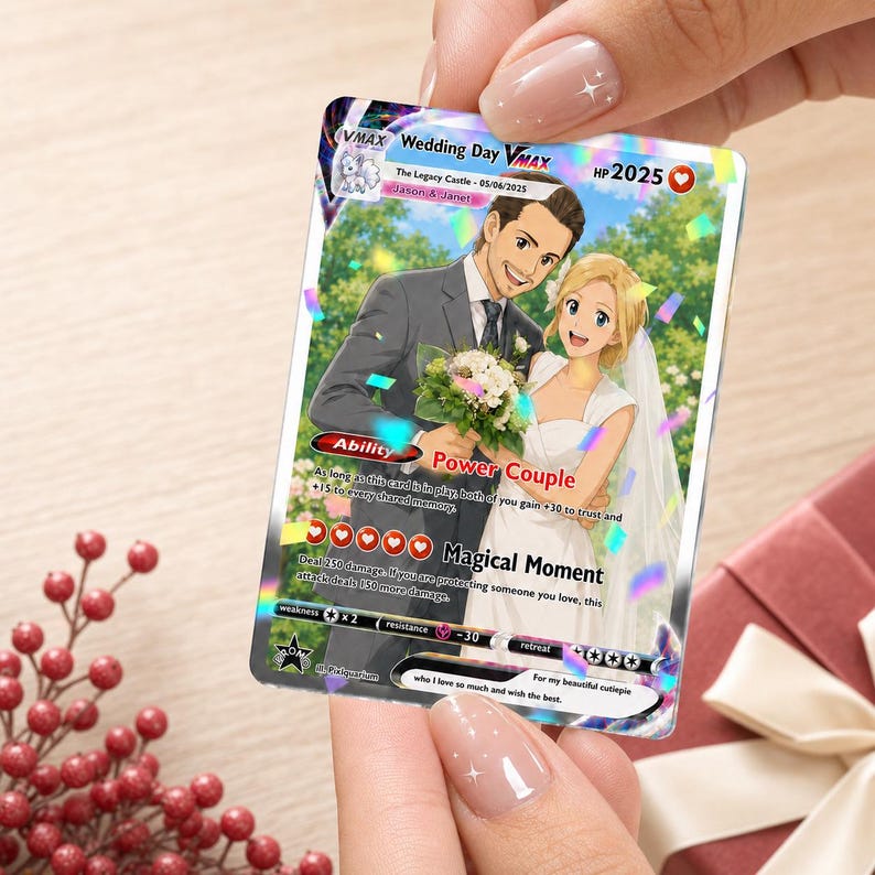 Personalized Anniversary Card, Custom Pokemon Card, Anime Wedding Card, Anniversary Gift for Couple, Valentine's Day Gift for Him Her image 5