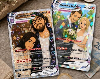 Personalized Anniversary Card, Custom Pokemon Card, Anime Wedding Card, Anniversary Gift for Couple, Valentine's Day Gift for Him Her
