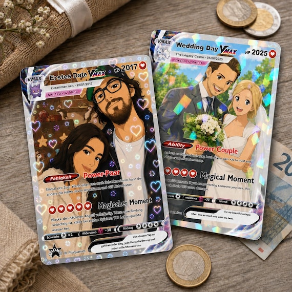 Personalized Anniversary Card, Custom Pokemon Card, Anime Wedding Card, Anniversary Gift for Couple, Valentine's Day Gift for Him Her