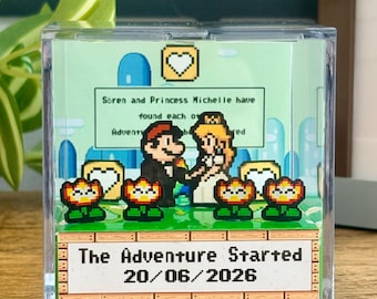 Personalized Mario Gift for Weddings, Anniversaries, Valentine's Day, Partners, 3D Diorama, Mario, Peach, Gamer Gift for Him, Wedding Anniversary