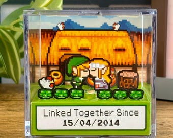 Personalized Zelda Link 3D Diorama Anniversary Gift for Couples Valentine's Day Gift Nintendo Retro Gamer Gift Idea Box with Stickers