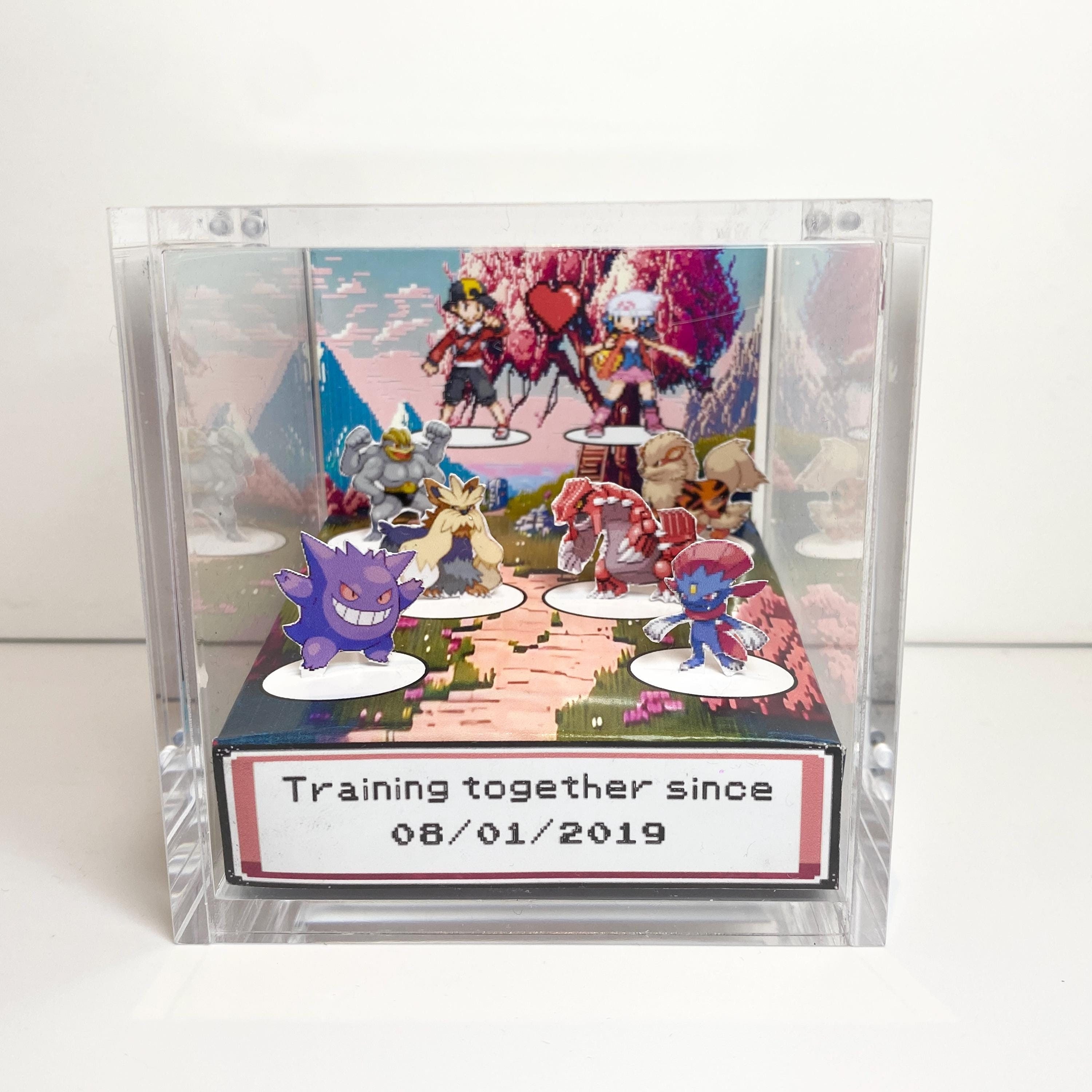 Personalized Pokemon Cherry Blossom Anniversary / Valentine's Day Box, Pokemon Couples Anniversary, Pokemon 3D Diorama, Gift for Couples