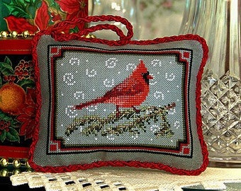 Cross Stitch Pattern, Winter Red Cardinal, Christmas Ornament, Holiday Decorating