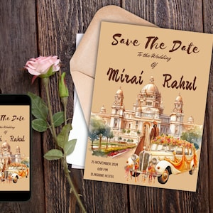 Cultural Indian Save the Date Stunning Wedding Card Design Indian Fusion Save the Date Digital or Printed Wedding Card