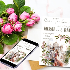 Indian Save the Date, Hindu Wedding Invitation Template, Digital Save The Dates, Engagement Announcement, Printable Invite, Instant Download