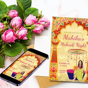 Mehndi einladen Indisch Digital Mehendi einladung Hochzeitseinladungen Indische Hochzeit lädt ein Einladungskarte Mendhi Nacht einladen Dholki einladen