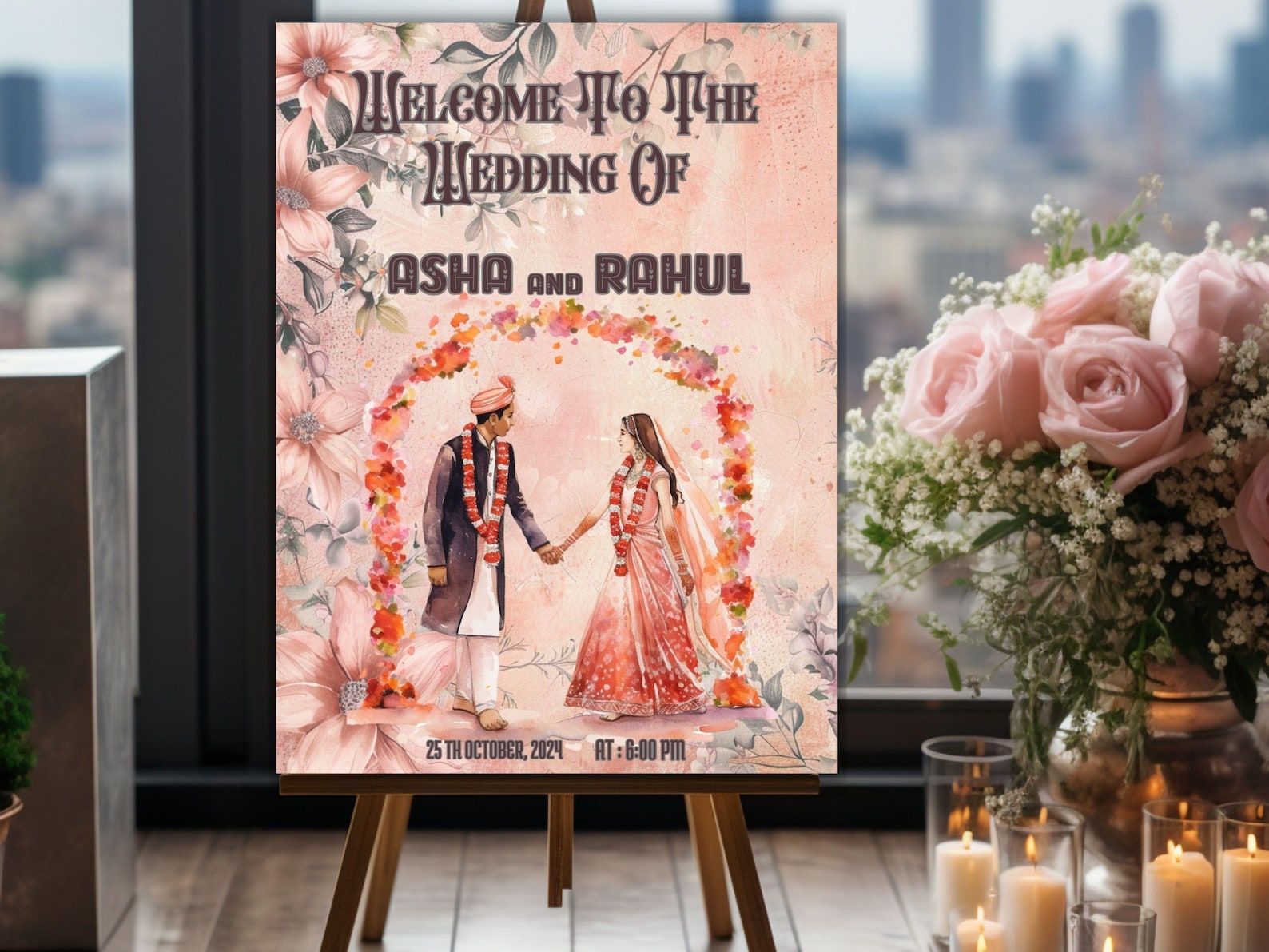 Indian Wedding Welcome Sign Editable Digital Template Floral Welcome ...