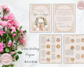Elegant Indian Wedding Program Customizable for Your Special Day Traditional Indian Wedding Itinerary Personalized Design