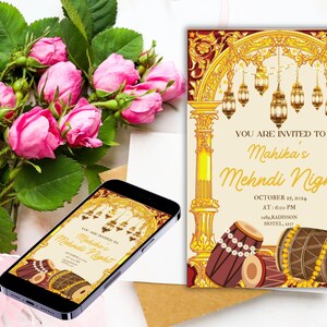 Invitación Mehndi Invitación Mehendi digital Invitaciones Mehndi Invitación Dholki digital Invitación nocturna Mendhi Invitaciones Dholki Tarjetas Mehndi Canva