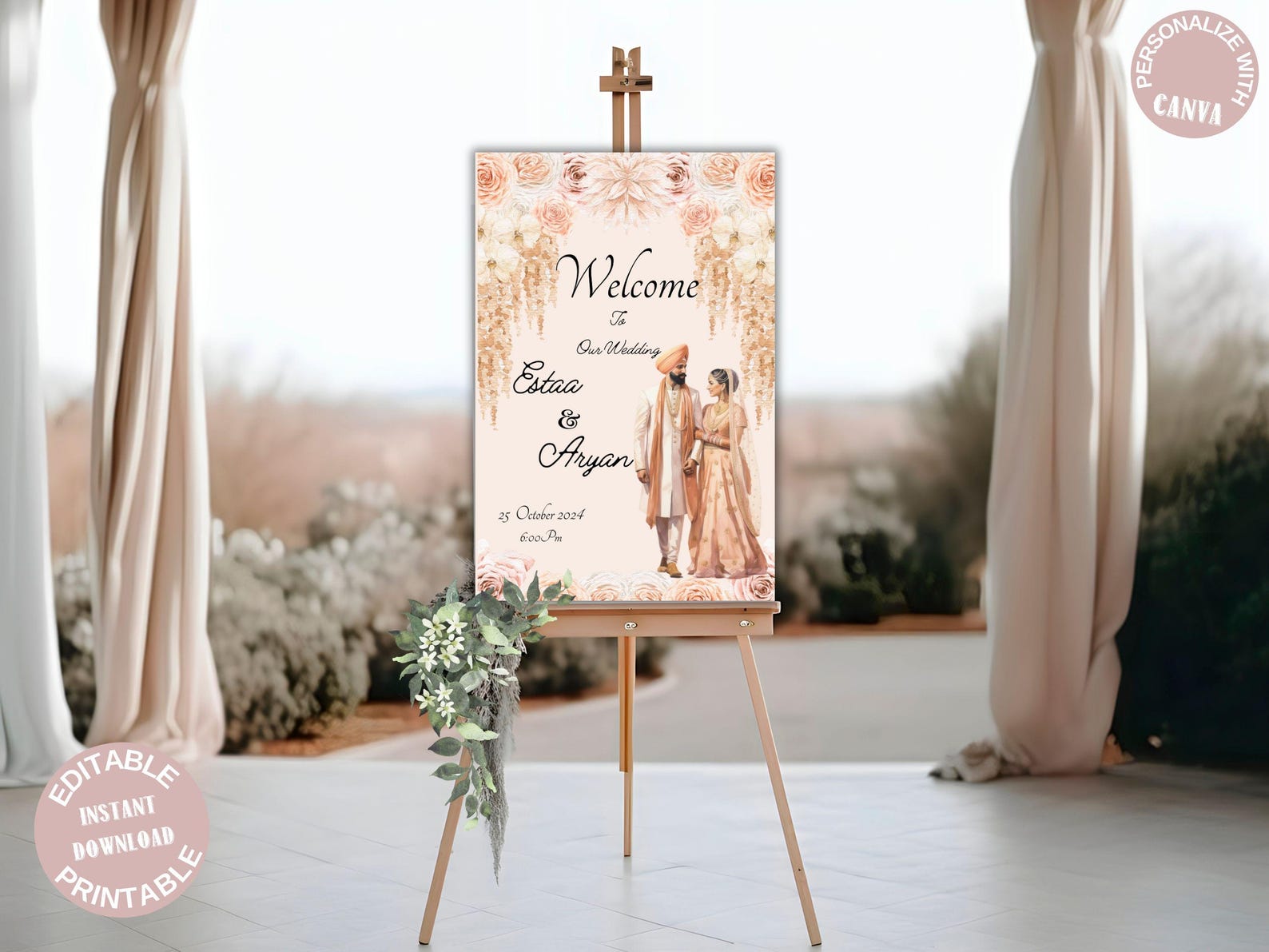 Welcome Sign Template for Indian Wedding | Editable Hindu Wedding ...