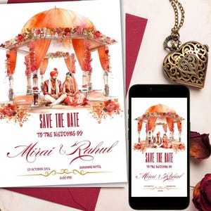 Indian Wedding Invitation Template, Anand Karaj Invite, Save the Dates, Hindu Wedding, Modern Wedding Invite, Digital Download, Canva