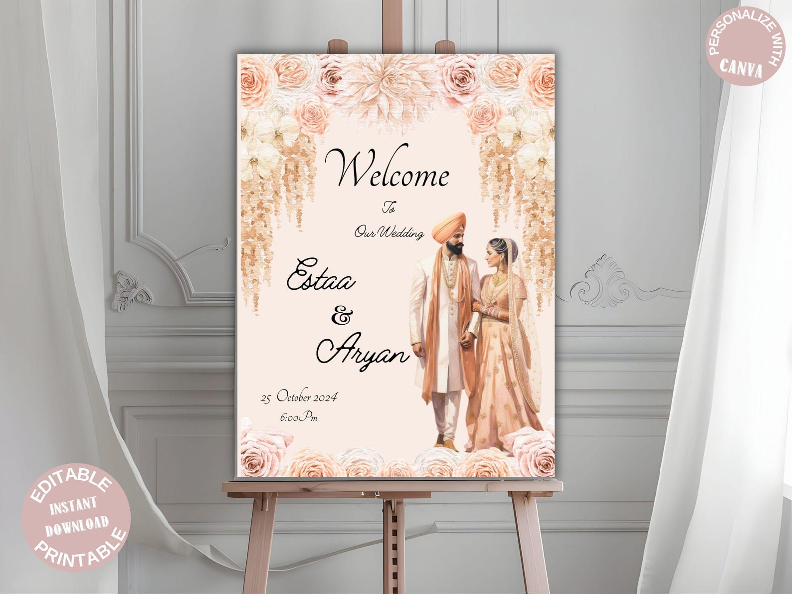 Welcome Sign Template for Indian Wedding | Editable Hindu Wedding ...