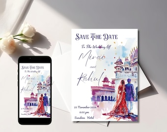 Editable Indian Wedding Save the Date Hindu Wedding Invitation Template Traditional Indian Wedding Save the Date Printable Custom Design