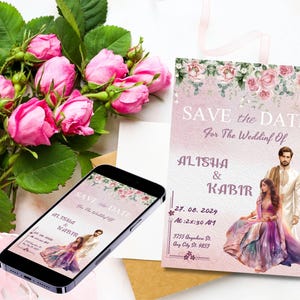 Indian Save the Date Hindu Wedding Invitation Template Digital Save The Dates Engagement Announcement Printable Invite Instant Download