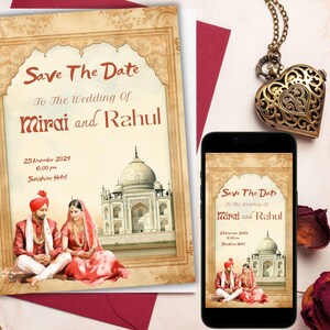 Indian Save the Date, Printable Wedding Invitation Template, Custom Illustration, Sikh Wedding Card, Hindu Wedding Invite, Punjabi