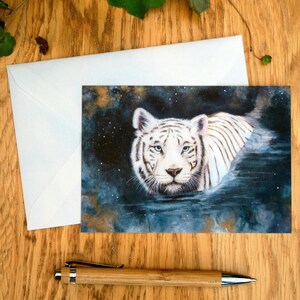 Carte postale tigre blanc - Illustration colorée d'animaux - Cadeau anniversaire ou Noël - Décoration murale