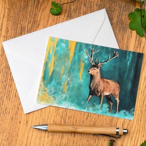 Carte postale cerf - Illustration colorée d'animaux - Cadeau anniversaire ou Noël - Décoration maison