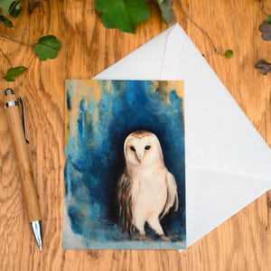 Carte postale chouette effraie - Illustration colorée d'animaux - Cadeau anniversaire ou Noël - Décoration murale
