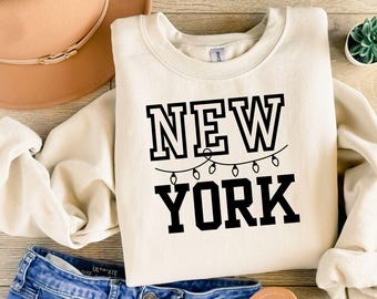 New York Christmas Lights Sweatshirt, Festive Holiday Crewneck
