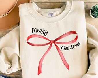 Red Bow Coquette Christmas Sweatshirt, Holiday Sweater
