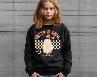 Youth Halloween Ghost Sweatshirt, Creep It Real Graphic Hoodie