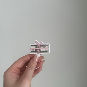 May include: A sticker featuring a stack of money tied with a pink ribbon. The sticker has a white border and the bills are detailed with black and gray ink. The text "FLESH MONEY 100" is visible on the bills.