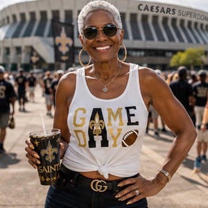 New Orleans Football Shirt, Black and Gold Game Day Tank, Glitter Foil Matte