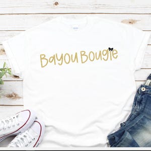Bayou Bougie Coquette T Shirt - Purple Gold or Black Gold or Multicolor - Louisiana Game Day Tigers New Orleans Fan T Shirt Youth or Adult