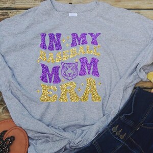Purple Gold Tigers Baseball Mom T-Shirt: Glitter or Matte Louisiana State Fan Print