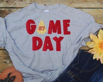 Red & Gold Kansas Football Fan Shirt: Glitter or Matte - Plus Size Available