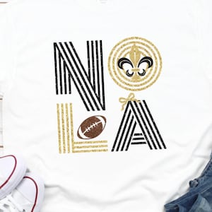 New Orleans Football T Shirt,  Black and Gold NOLA Fan Apparel, Glitter Foil Matte