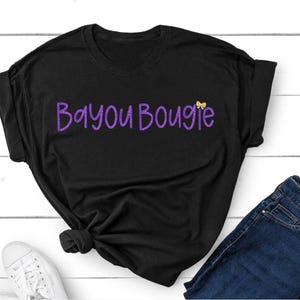 Bayou Bougie Coquette T Shirt - Purple Gold or Black Gold or Multicolor - Louisiana Game Day Tigers New Orleans Fan T Shirt Youth or Adult