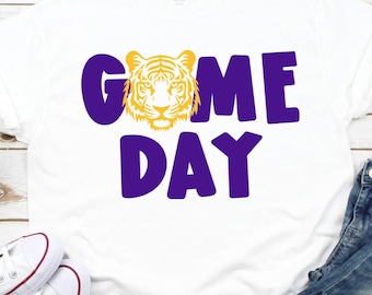Purple & Gold Tigers Tank Top: Louisiana Saturday Night Football, Glitter or Matte