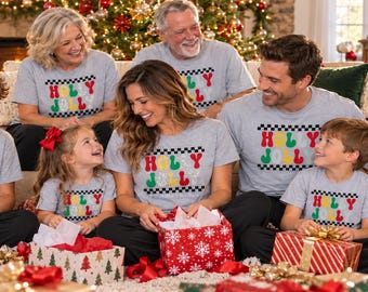 Camiseta navideña brillante Holly Jolly, camisetas a juego para toda la familia, pijama o sudadera.