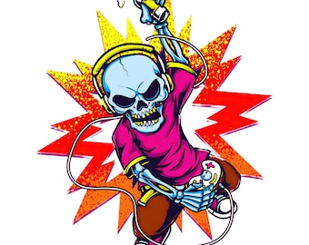 Squelette électrique de joueur PNG | Cool Skull Gamer Art | Fond transparent haute résolution pour sublimation