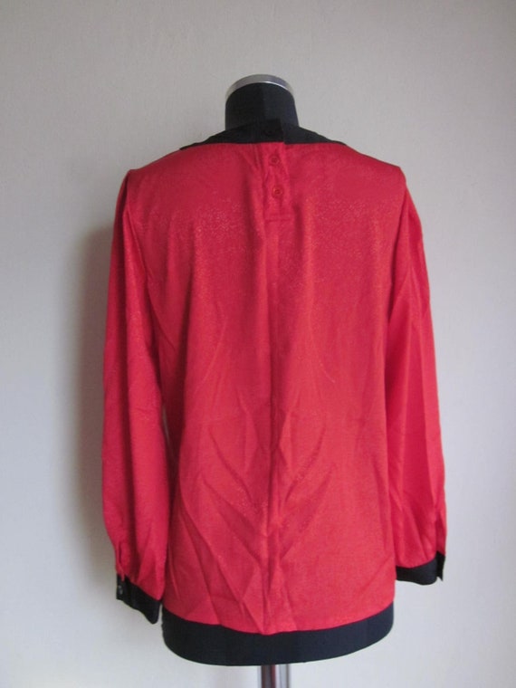 Crimson Red and Black Bow blouse sz. Small, Medium - image 2