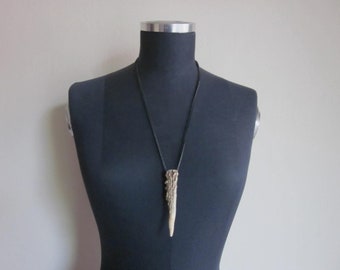 Black leather aged Antler tip necklace