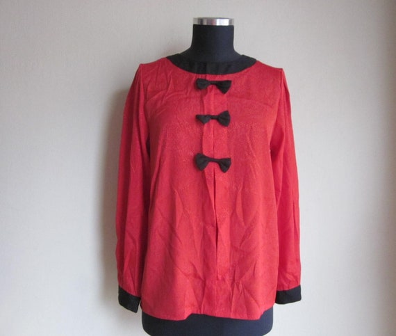 Crimson Red and Black Bow blouse sz. Small, Medium - image 1