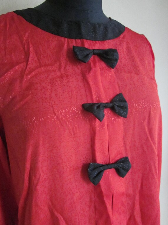 Crimson Red and Black Bow blouse sz. Small, Medium - image 3