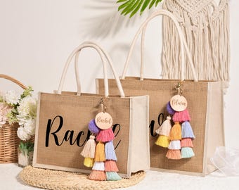 Personalized Burlap Bag,Bridesmaid Beach Bag, ,Bachelorette Party Bag,Bridesmaid Gift Bag,Jute Bag,Wedding Bag,Monogram Tote Bag