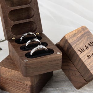 Flip Wooden Ring Box, Custom Wedding Ring Box, Engagement Ring Box, Ring Bearer Ring Box, Heirloom Ring Box Holder, 3 slots Wooden Ring Box