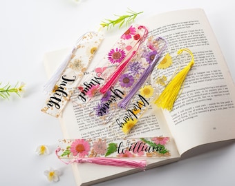 Marcapáginas de resina con flores prensadas personalizado, marcapáginas de resina con flores silvestres, accesorios para libros, marcapáginas personalizados para mujeres, regalo para amantes de los libros.