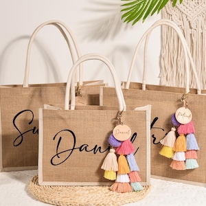 Personalized Bridesmaid Gift Bag with charm,Beach tote bag,Bachelorette Party Bag, Bridesmaid Proposal Gift,Monogram Beach Tote Bag