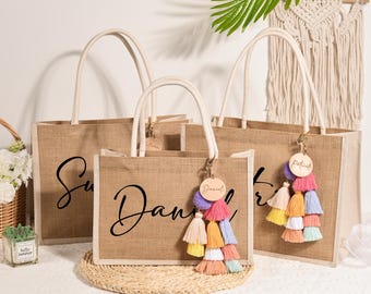 Personalized Bridesmaid Gift Bag with charm,Beach tote bag,Bachelorette Party Bag, Bridesmaid Proposal Gift,Monogram Beach Tote Bag