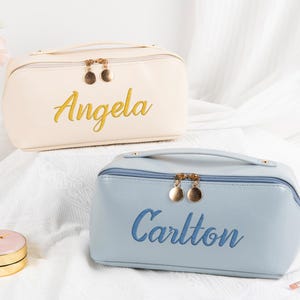 Leather Embroidered Cosmetic Bag, Bridesmaid Gift, Gift for Women, Wedding Gifts, Large Capacity Cosmetic Bag,Bridesmaid Makeup bag