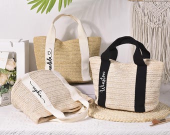 Personalized Bridesmaid Beach Bag,Customized Straw Bag for Bachelorette Party,Girls Trip Bag,Name Tote Bag,wedding gift bags for bridesmaid