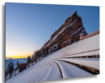 Red Rocks Amphitheater With Winter Snow During Sunrise, Colorado
